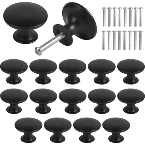 16PCS Boutons de Placard, Boutons de Tiroir Vintage, 30mm Tiroir de Porte Poignée, Rond Bouton de Meubles, Boutons de Porte, Poignées de Meuble pour Armoire Cuisine, Tables Chevet (Noir) (1/5)