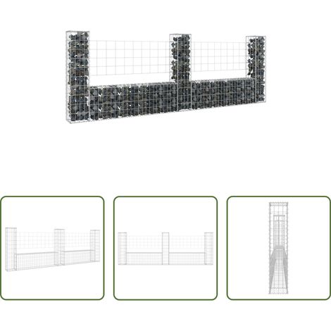 Steinkorb - Gabionenkorb U-Form mit 3 Säulen Eisen 260x20x100 cm (1/5)
