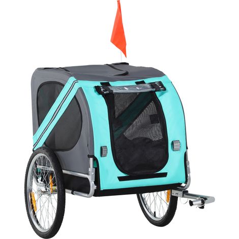 Carrello per bici per cani in metallo con copertura antipioggia, verde, 130 x 73 x 90 cm (1/5)