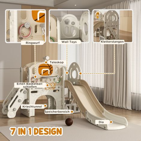 Toboggan 7 En 1 COSTWAY – Château, Tunnel, Panier Basket, Pour 3 Enfants, Charge 30 Kg