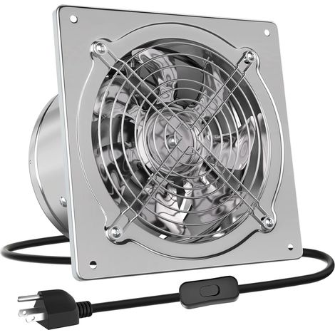 1 Ventilateur d'échappement, Métal 25,4 cm, 988 CFM, Interrupteur intégré, Amortisseur, Garage, Atelier