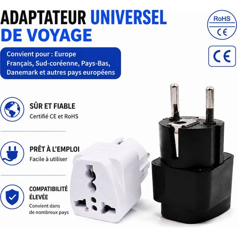 Adaptateur de prise de voyage norme allemande blanc 250V 10A ABS blanc 32 g – Livraison gratuite (1/5)