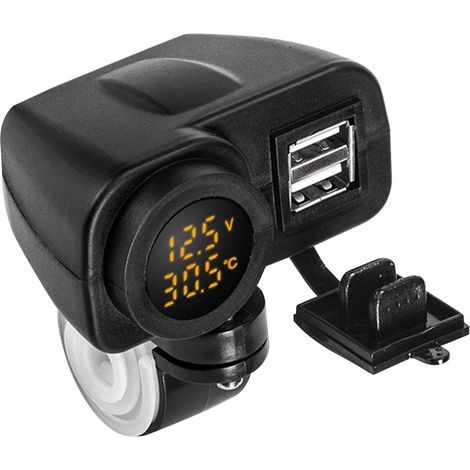 12V Moto Double Chargeur USB, Prise de Chargeur 5V 2.1A Voltmètre à Prise Etanche à 2 Ports pour Téléphones Portables de Moto,Jaune (1/5)