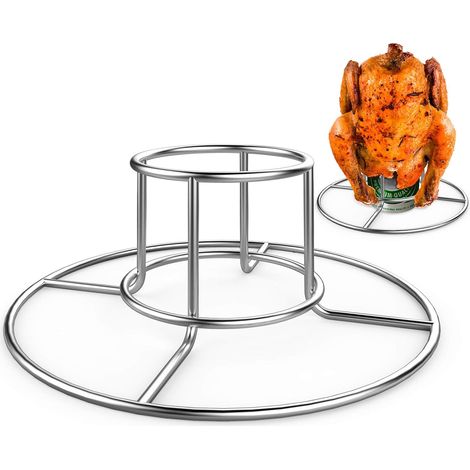 1 soporte para pollo, acero inoxidable, compatible con latas de 35 cl, resistente al calor hasta 300 °C, para barbacoa y horno. (1/5)
