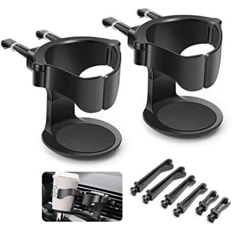 Porte Gobelet Voiture, 2PCS Support Gobelet Voiture, Porte-gobelet de Voiture Réglable, pour Grille d'Aération de Voitures, Camions, Camping-Cars(Noir) (1/4)