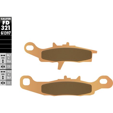 PASTILLAS DE FRENO GALFER KH349 METAL SINTERIZADO (ORO) ATV (KAWASAKI KFX 450/700, KVF 650, SUZUKI LTA 450, LTV 700)