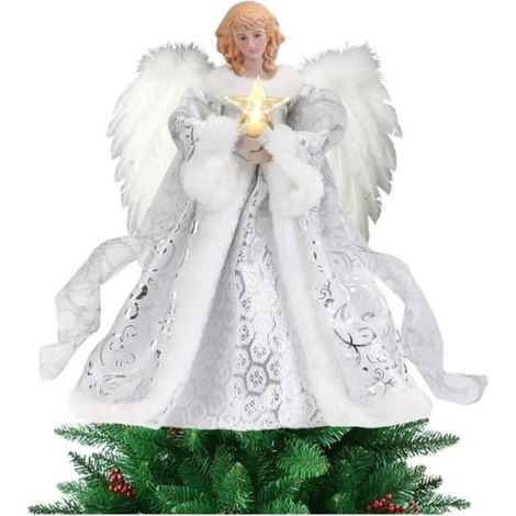Topper de Noël - D'Noël - Ange Lumineux - Décoration de Sapin - Tissu Durable - Ambiance Festive (1/4)