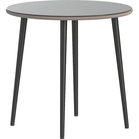 Table jardin verre trempé bord rotin acier 80x80x74 cm gris