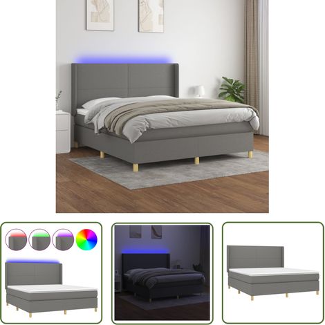The Living Store Sommier à lattes de lit matelas LED Gris foncé 160x200 cm Tissu - Sommier Tapissier - Lit Avec Led - Matelas À Ressorts Ensachés - Têted Lit Ajustable - Éclairage Led (1/5)
