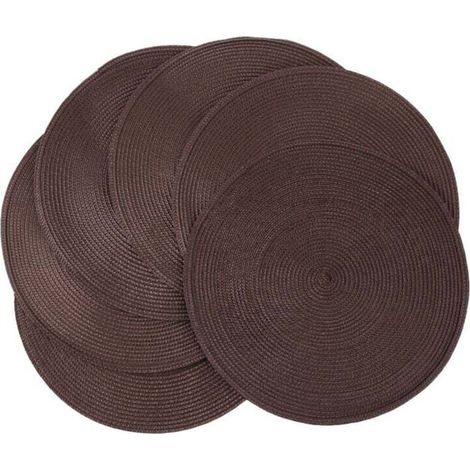 Set de 6 Protège-Tables Tressés Ronds Antidérapants Lavables 38 cm Brun Salle à Manger (1/4)