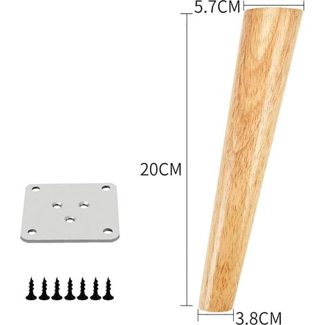Gambe per mobili affusolate in legno di quercia - Set di 4 pezzi per divano, letto e armadio, angolate di 20 cm - ALTRO (1/3)