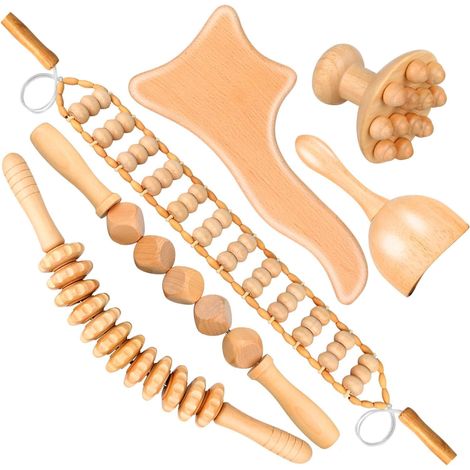 Kit de massage thérapeutique en bois 6 en 1, Maderoterapia pour le traitement de la cellulite et le drainage lymphatique, ensemble de rouleaux et ventouses de massage incurvés en bois (1/5)