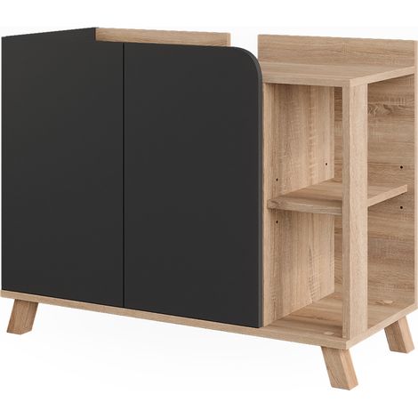 Meuble sous vasque Karen, Sonoma/Anthracite, 80x65cm avec 2 portes, Vicco