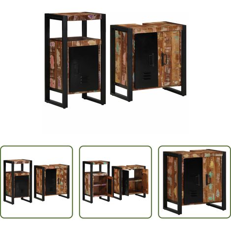Holzschrank - Badezimmermöbel-Set mit Regal 2 pcs Massives upgecyceltes Holz (1/5)