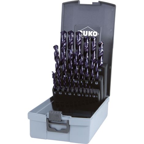 RUKO Juego brocas espiral DIN 338 Tipo VA, HSSE-Co 8 TiAlN en casete de plástico - 25 pzs. - 281215EFRO (1/2)