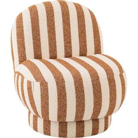Fauteuil à Rayures "Ligné" 76cm Camel & Blanc Cassé (1/5)