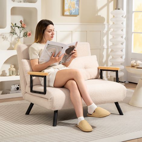 Sofá Cama Convertible 4 en 1 Sillón Cama 2 Plazas Plegable Respaldo Ajustable de 5 Niveles Almohadas 102x73x81cm Beige (1/5)