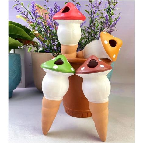 Bardusch - Lot de 4 pics d'arrosage automatique en forme de champignon pour plantes en pot (4 couleurs) (1/5)