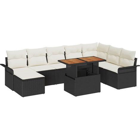 Garden Sofa Set with Storage 9 pcs Black Poly rattan vidaXL