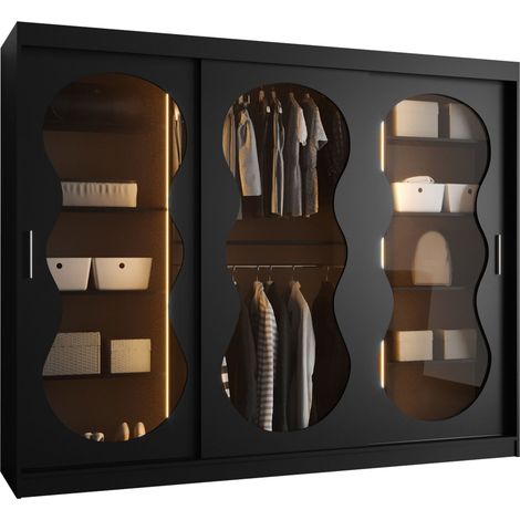 Armario Hartford 534, Negro, 200x250x62cm, Puertas de armario: Correderas, Número de estantes: 9, LED (1/5)