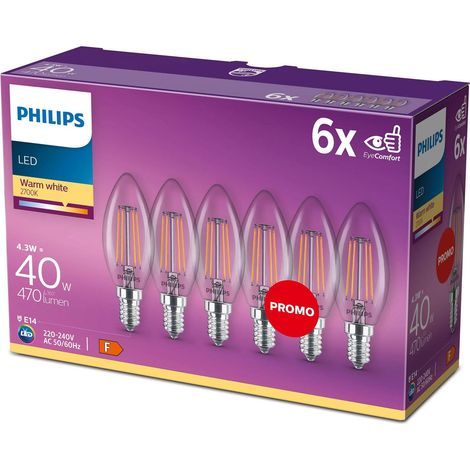 Philips LED E14 Glühbirne Transparent 4,3W 2700K