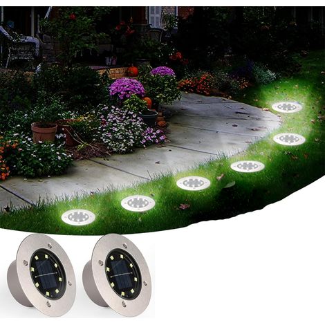 (2 Stück, Kaltweiß) Solar-Gartenleuchte für den Außenbereich, 8 LEDs, wasserdicht (IP65), Solar-Bodeneinbaustrahler für Wege und Gärten (1/5)
