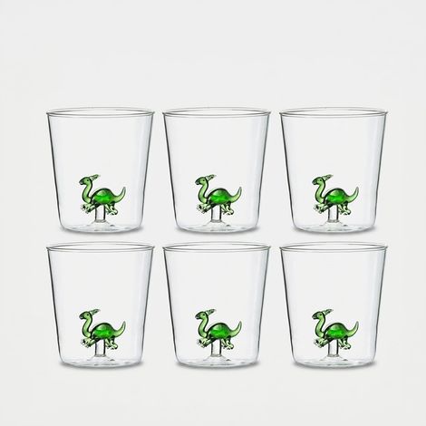 Lot de 6 verres artisanaux en verre Parasaurolophus (1/2)
