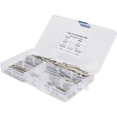 Lot de 175 goupilles fendues en métal, pinces de fixation assorties pour atelier, voiture et machines (1/5)