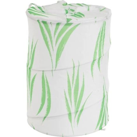 Corbeille de bain pliable - JUANIO - Panier à linge rond - Polyester 90g/m² - Ø40 x H55 cm - Motif feuilles vertes (1/3)