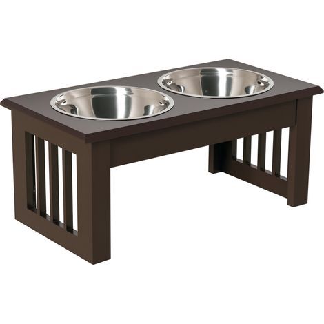 Gamelle surélevée pour chien, gamelle avec 2 compartiments, gamelle d'eau, 2 gamelles en acier inoxydable de 900 ml, gamelle d'alimentation, station d'alimentation, gamelles pour petits chiens et chat (1/5)