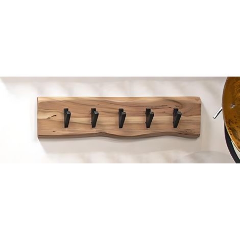 Garderobe murale, patère murale en bois coloris naturel et métal noir -longueur 60 x profondeur 9 x hauteur 15 cm
