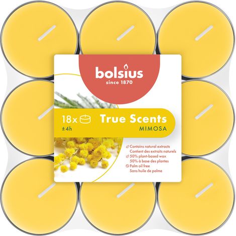 Bolsius Duft-Teelichte Alu 4 Stunden 18er Pack True Scents Mimose Duftkerze
