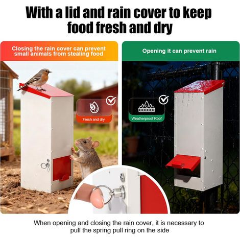 Mangeoire automatique pour volailles en métal avec couvercle anti-pluie pour poules poussins canards