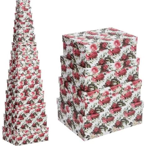 Lot de 15 boîte de rangement de différentes tailles, caisse de rangement avec couvercle en carton-tissu multicolore (1/4)