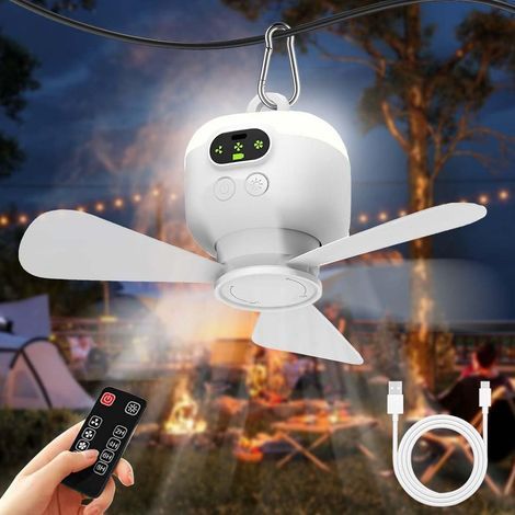 Ceiling Fan, LED Light, Remote Control, 3 Speeds, 8000mAh Battery, For Tent, Camping (1/5)