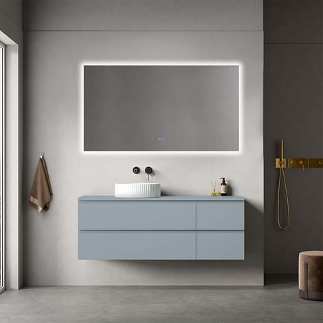 Mobile bagno sospeso reversibile 140 cm Blu Avio per Lavabo d'appoggio Specchio Quadro Retroilluminato - Fiji Paint Top (1/4)