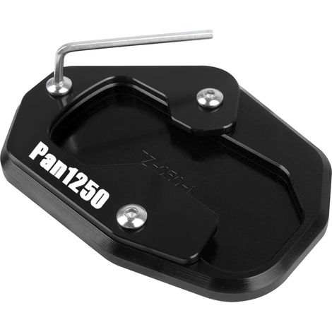(Noir) Compatible avec Harley PAN AMERICA 1250 RA1250 S ADV 2020-2024 : béquille latérale CNC, extension de support, plaque de fixation agrandie, maxpower (1/4)