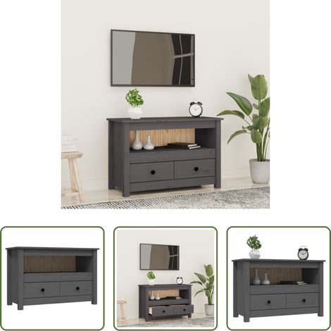 Bois de pin - Meuble TV Gris 79x35x52 cm Bois de pin massif (1/5)