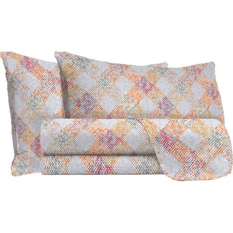 Set Lenzuola Matrimoniale con Stampa Sopra Sotto e Federe in Cotone Athena Eva Arancio (1/3)