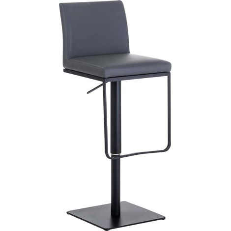 Tabouret de bar x1 avec repose-pieds plaque de base carrée en métal noir assise en PVC gris 100005300