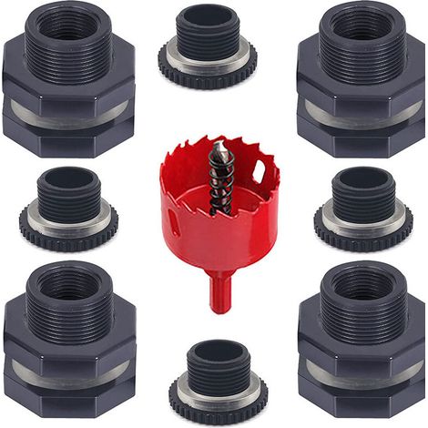 Lntyq Kit de robinet de baril d'eau  Raccord de cloison en PVC avec bouchons, accessoire multifonctionnel pour aquariums, baignoires, barils de pluie, 3/4 inch