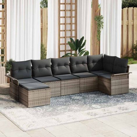 Conjunto de sofá de jardín 7 uds. Gris ratán sintético vidaXL (1/5)