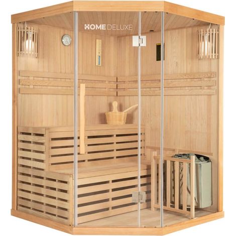 Home Deluxe – Sauna traditionnel SKYLINE XL 150 x 150 x 200 cm – Pour 2 à 3 personnes – Poêle finlandais 6 kW – Isolation thermique élevée – Verre de sécurité