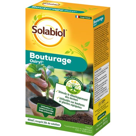 Stimulateur racinaire Osiryl 40ml – Jusqu'à 20L de solution – Pour boutures et plantes repiquées – Agriculture biologique – Solabiol