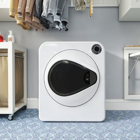 Sèche-linge robuste chauffage PTC tambour acier inoxydable 4 programmes refroidissement double sécurité empilement / montage mural 3kg lavable