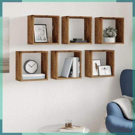 856578 étagères cube murales 6 pcs vieux bois 30x15x30 cm (1/5)