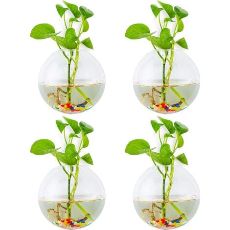 4Pcs Glass Hanging Planters Spherical Shape Plant Pots Terrarium Container Vase with 4.24Oz Colorful Stones Indoor Outdoor for Home Garden Office Wedding (1/5)