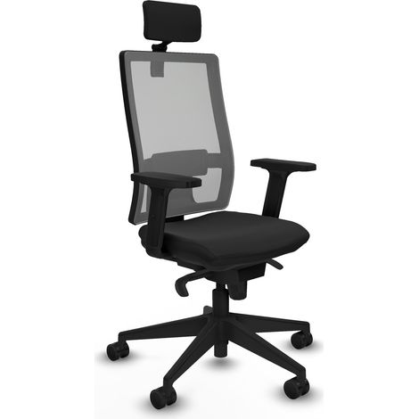 Horna sincro malla gris similpiel negro brazos 2D base piramidal cabecero 2D ruedas 65mm nailon (1/5)