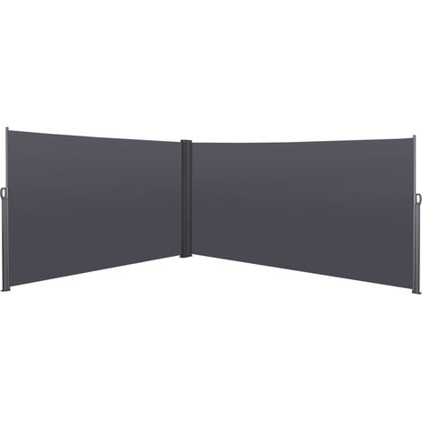 Store banne latéral extensible gris 600x180cm, imperméable brise-vue coupe-vent, protection solaire extérieur (1/5)