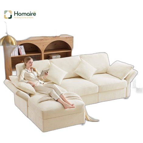 Canapé modulable en velours beige avec accoudoirs 218 x 156,5 x 86 cm HOMAIRE (1/5)